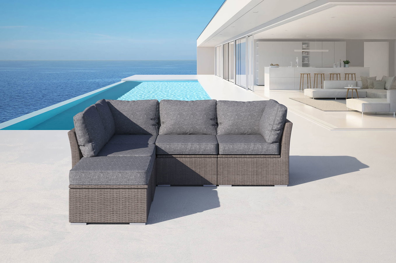 OUTFLEXX Set salotto da giardino, grigio, polyrattan, per 5 persone, box portacuscini impermeabile 18370_BOX_A__1