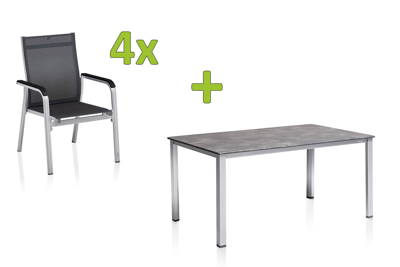 KETTLER BasicPlus Premium Gruppo pranzo da giardino, argento, alluminio, tavolo 160x90 cm, 4 sedie impilabili 31562__1