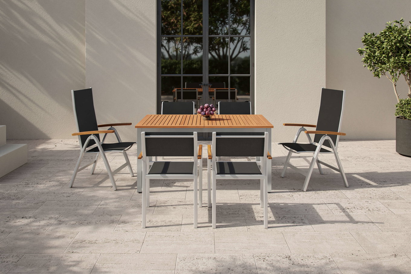 Set da pranzo da giardino VILLANA, argento, Alluminio/Eucalipto, 150 x 90 cm, allungabile, impilabile, pieghevole, resistente alle intemperie, prodotto certificato FSC® 80350__1
