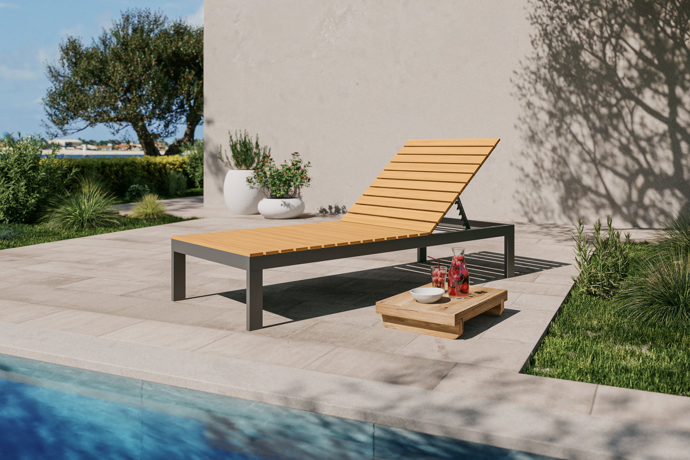 Lettino da giardino VILLANA Tasmania, grigio scuro, alluminio/eucalipto, idrorepellente, angolazioni regolabili, prodotto certificato FSC® 80125__1