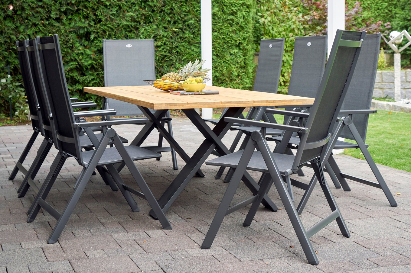 HARTMAN Xanadu / Aruba Gruppo pranzo da giardino, xerix/antracite, Alluminio/Legno di teak, 8 sedie pieghevoli, 220x100cm 21176__1