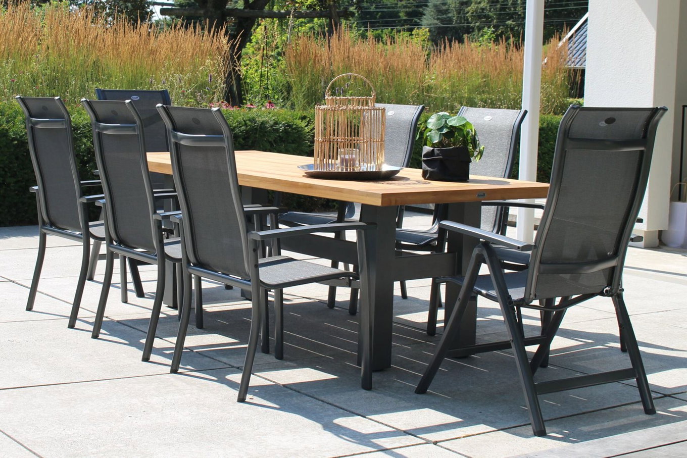 HARTMAN Modello Speciale Yasmani/Alice Comfort Gruppo da Pranzo da Giardino, xerix, Alluminio/Legno di Teak, 240x100cm, 6 Impilabili, 2 Sedie Pieghevoli 19052__1