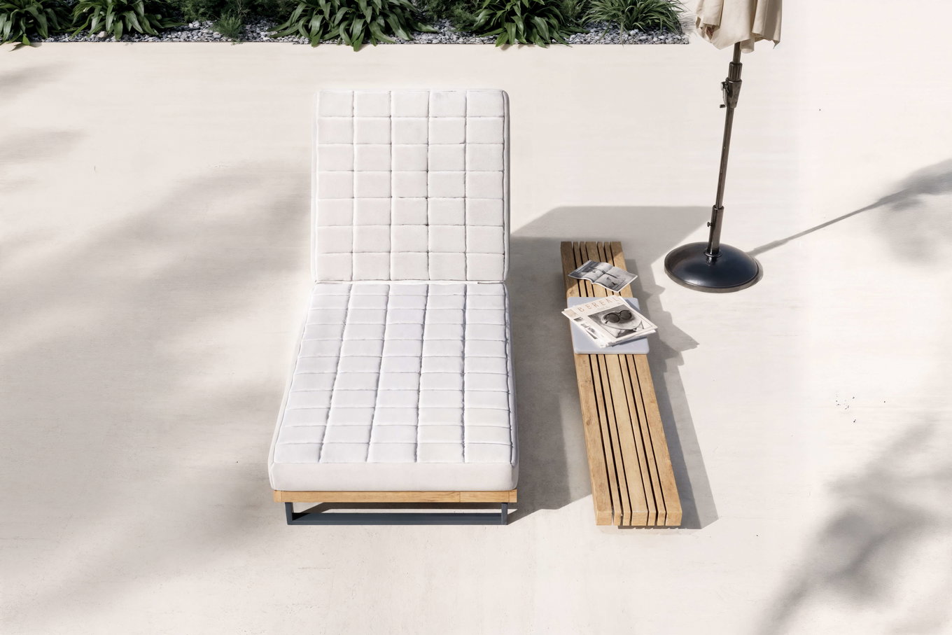 Set lettino da giardino OUTFLEXX Icon, grigio chiaro, alluminio/teak/olefina, 213 x 59 x 34 cm, tavolino incluso, angolazioni regolabile, prodotto certificato FSC® 80533__1