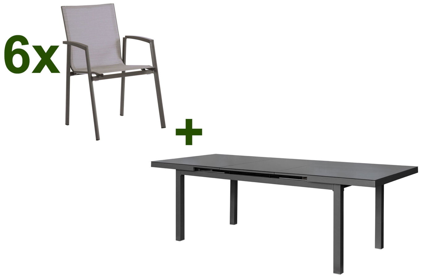 Set da pranzo da giardino STERN New Top, antracite, alluminio / vetro / textilene, tavolo allungabile 180/240x100cm, 6 sedie impilabili 22995__1