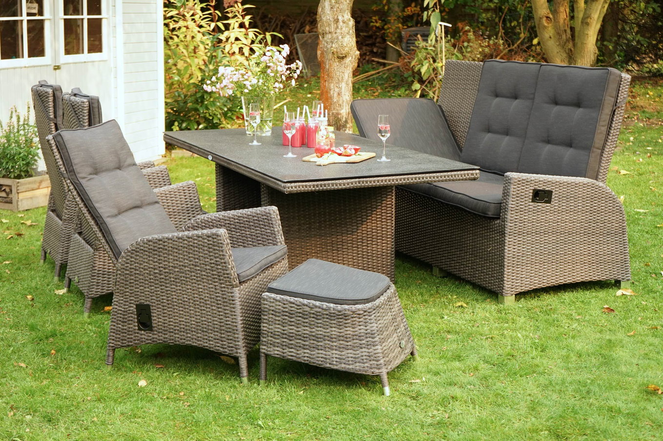 OUTFLEXX Rocking Comfort set pranzo da giardino, grigio/marrone-melange, polyrattan, tavolo 220 x 100 cm, 6-7 persone 18840__1