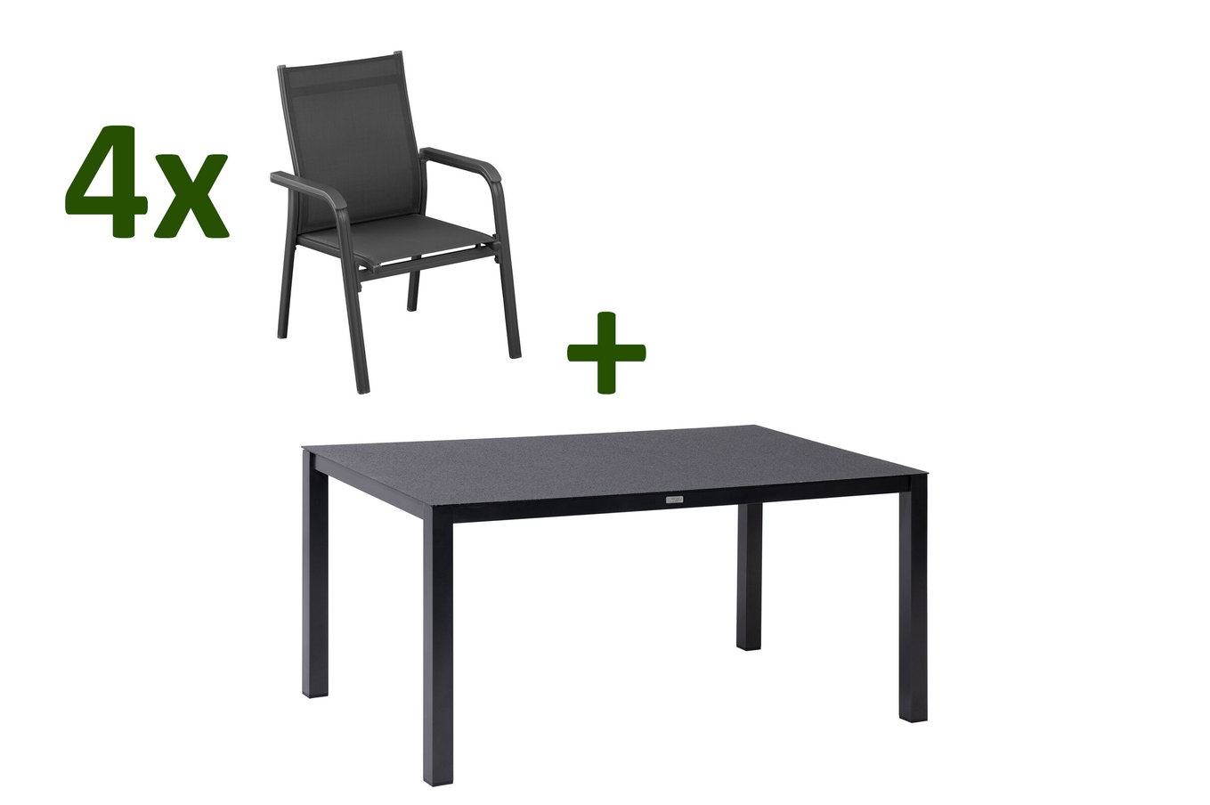 KETTLER BasicPlus Gruppo pranzo da giardino, antracite, Alu/Spraystone/Textil, 160x95 cm, 4 sedie impilabili 28323__1