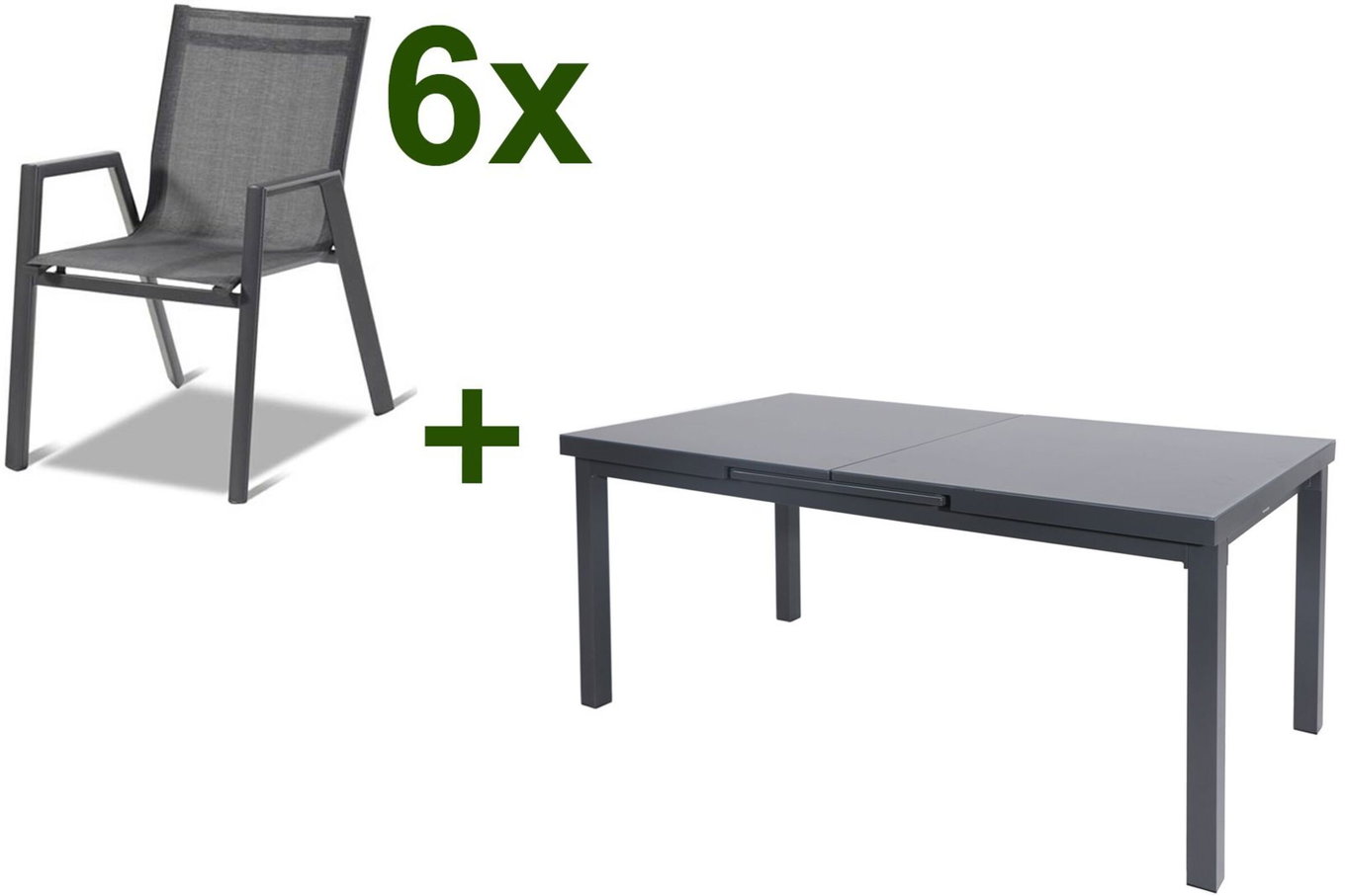 HARTMAN Aruba Gruppo da pranzo da giardino, xerix, Alu/Textilene, tavolo 180/240x100cm, 6 Poltrone impilabili 19345__1