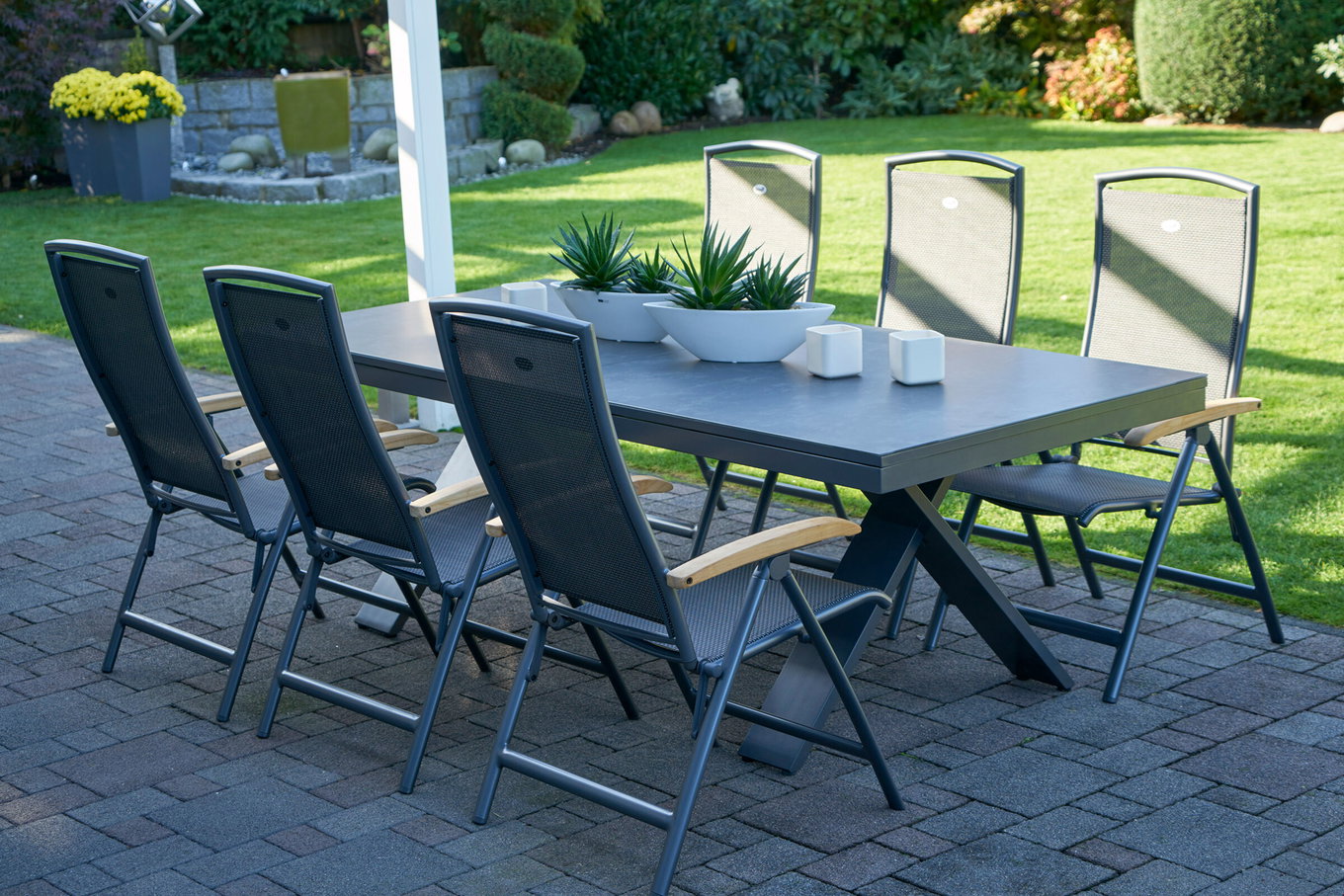 HARTMAN Modello speciale Xanadu / Raffaelo Gruppo pranzo da giardino, xerix/antracite, Alu/Vetroceramica, 6 sedie pieghevoli, 220/280x100cm 21093__1