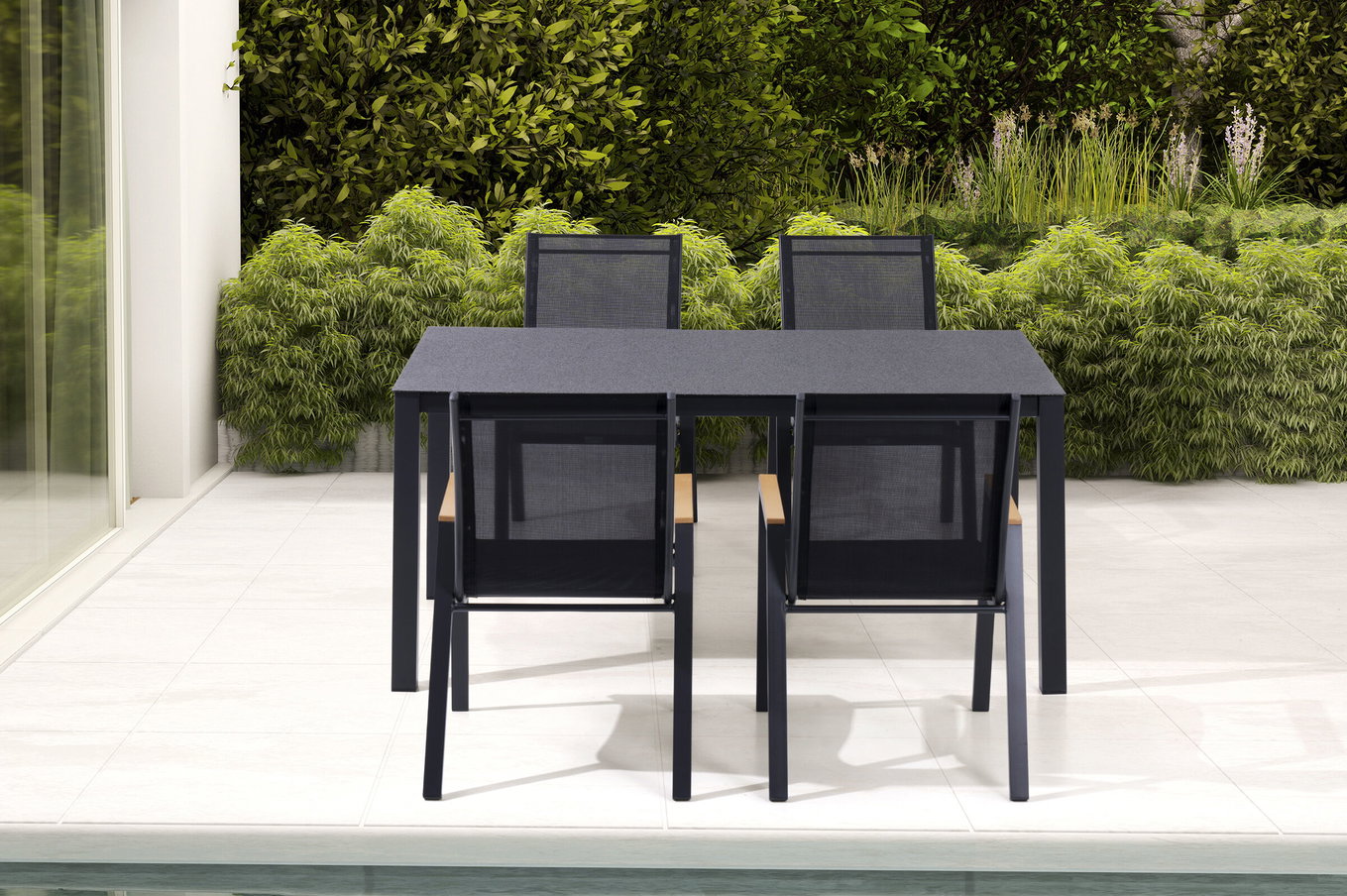 OUTFLEXX Set da Pranzo da Giardino, antracite opaco/nero, Alu/Spraystone/Textilene, 160x95 cm, 4 sedie impilabili 28192__1