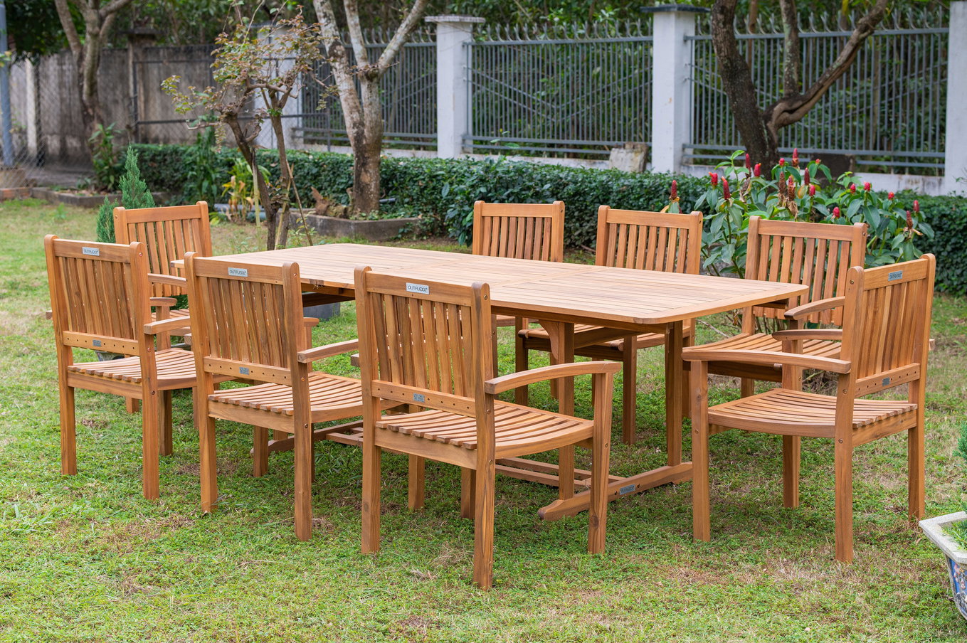OUTFLEXX Set da pranzo da giardino, naturale, Acacia, Tavolo allungabile 150/200 x 90 cm, 8 Poltrone con braccioli, Prodotto certificato FSC® 22816__1