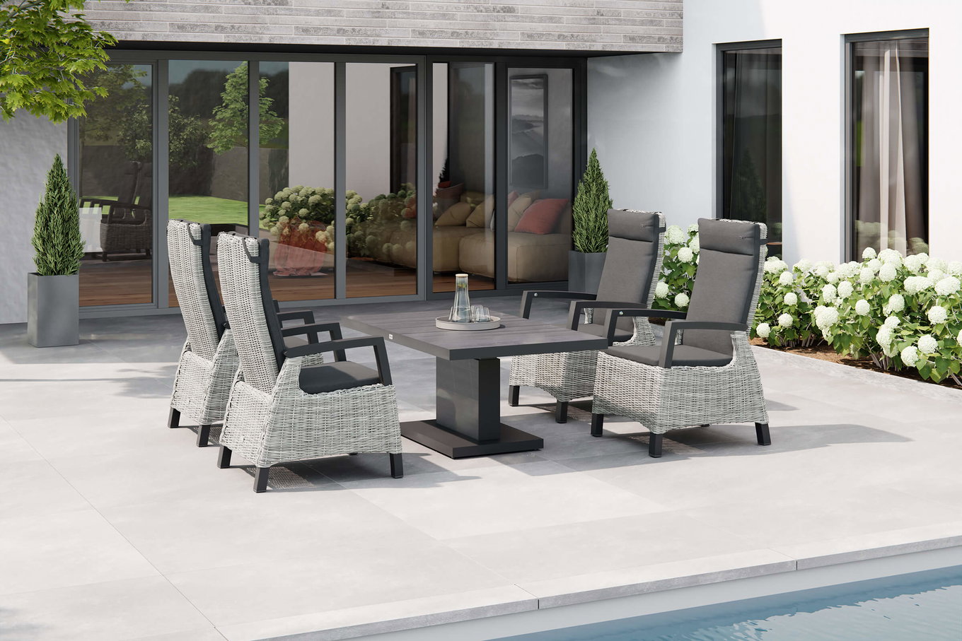 SIENA GARDEN Corido/Bellani Set da pranzo da giardino, antracite/grigio, Alu/Intreccio, tavolo regolabile in altezza, incl. 4 poltrone da pranzo 23761__1