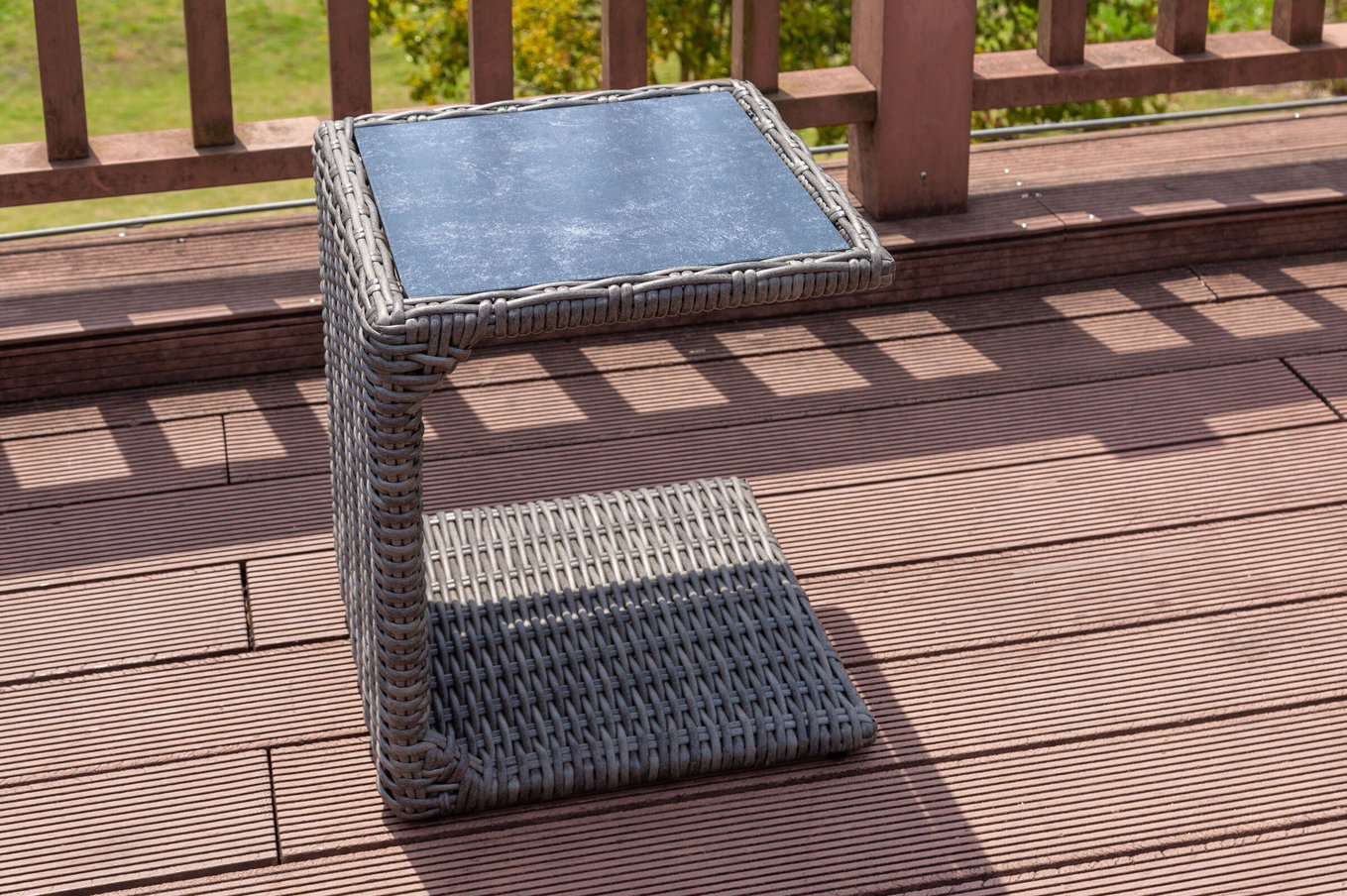 OUTFLEXX Tavolino d'appoggio, grigio, polyrattan, 45 x 45 x 50 cm, piano del tavolo Spraystone, interno 18914__1
