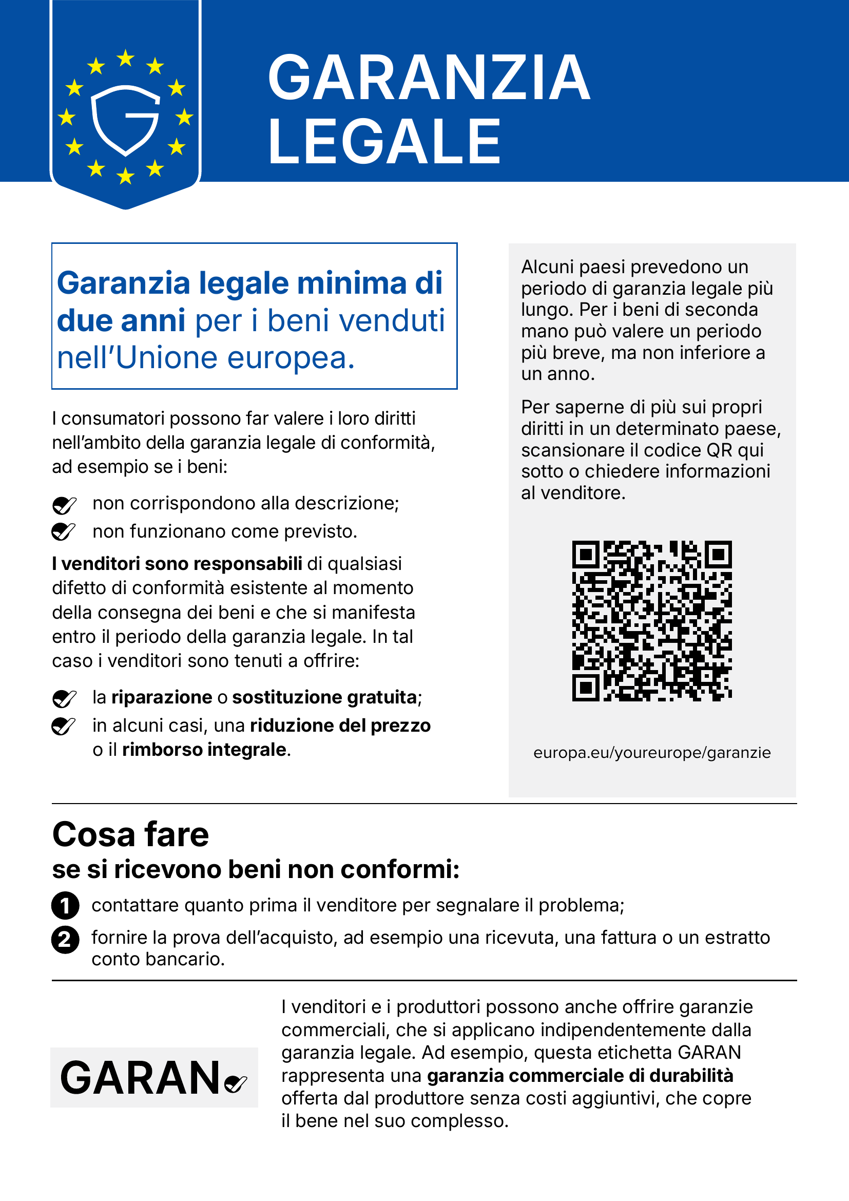 Avviso ufficiale dell'UE sulla garanzia legale